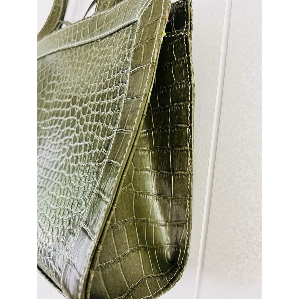 Vintage Liz Claiborne Olive Green Crocodile Embossed Shoulder Bag Bow Accent - Picture 6 of 8